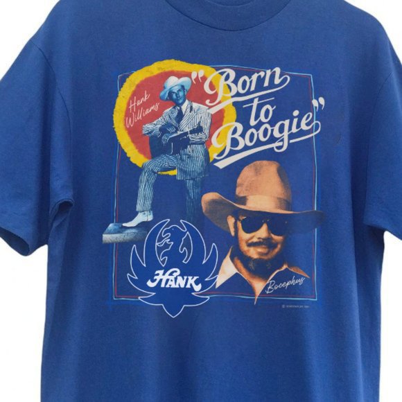 Navy Blue Born To Boogie Vintage shirt, Hank William Jr Bella Canvas Tee - Picture 2 of 2
